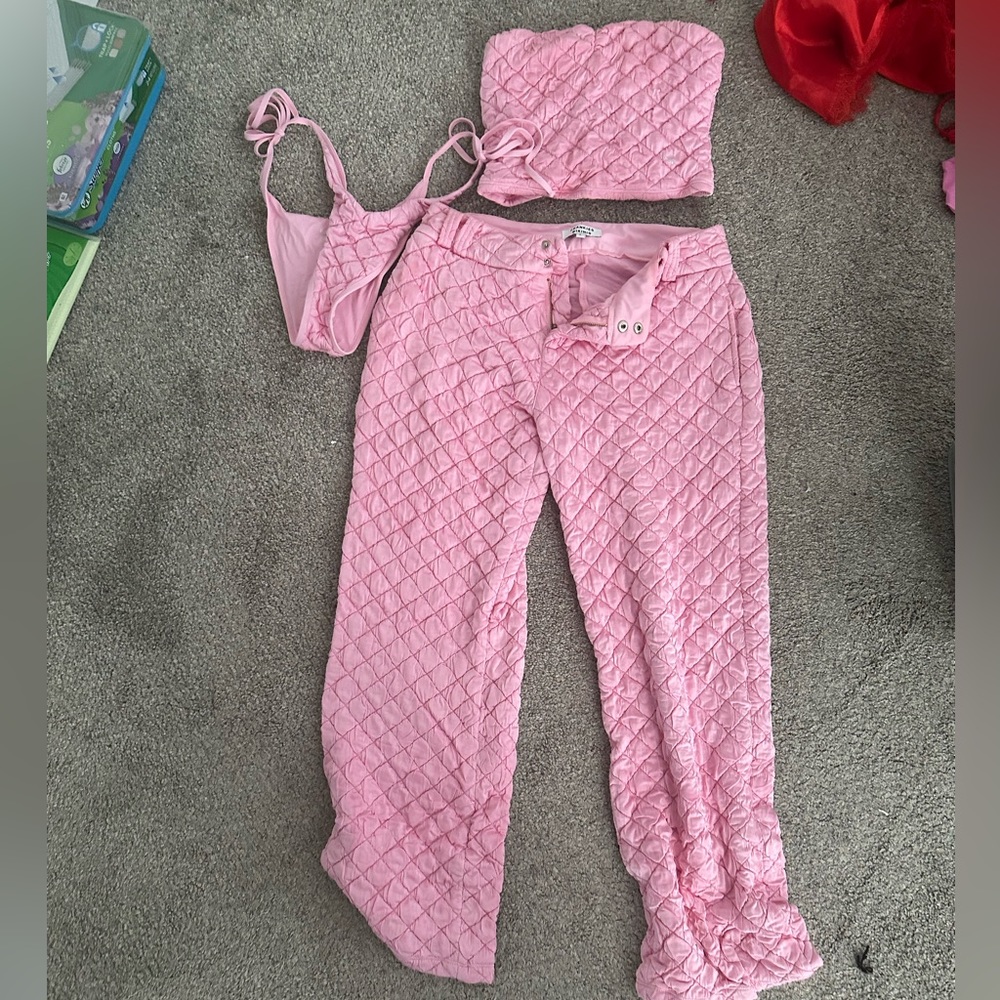 Frankie's Bikinis Pink Quilted Luxe Set